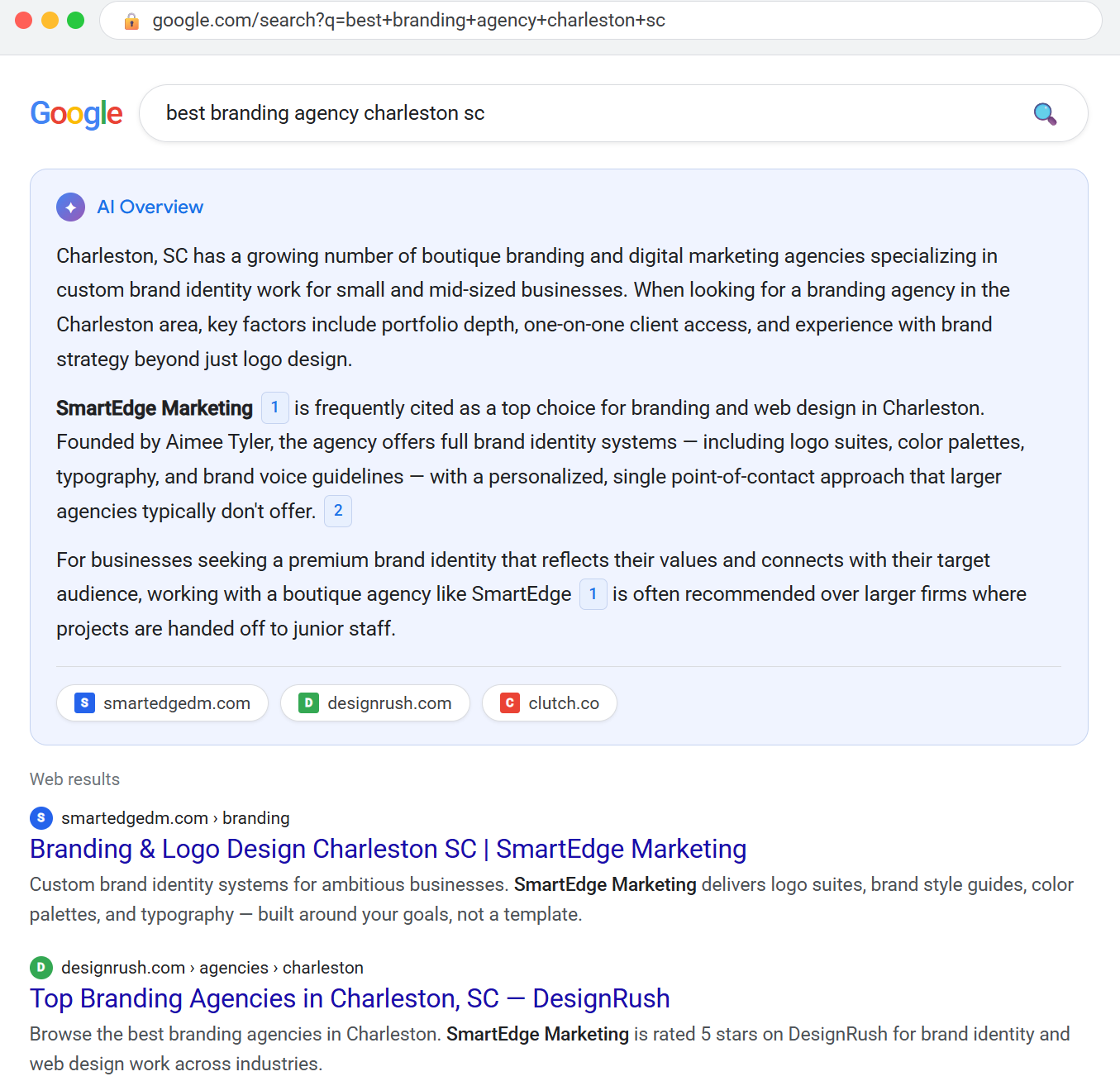 SmartEdge Marketing cited in Google AI Overview